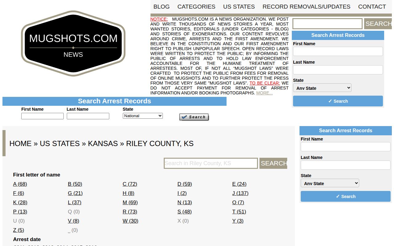 Unofficial Mugshots.com Riley County local section