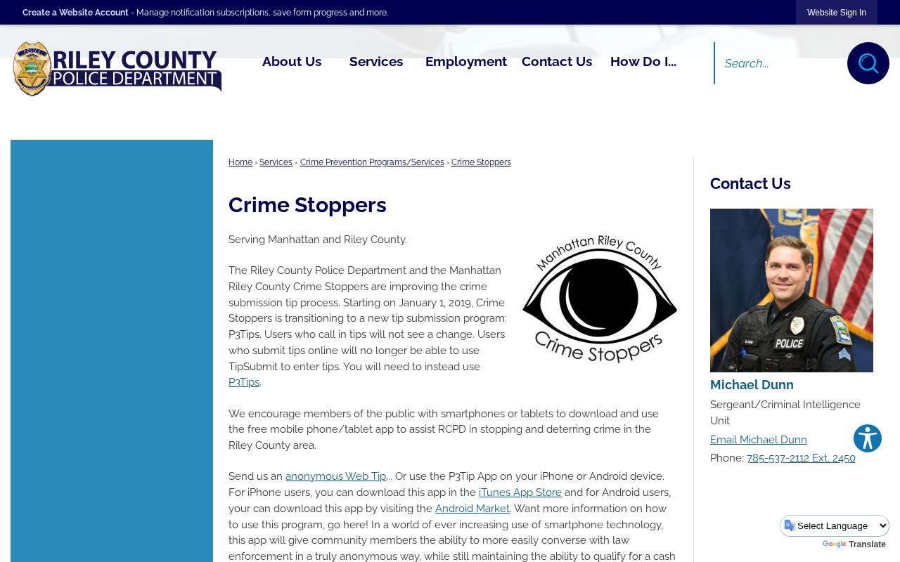 Riley County Police Department Crime Stoppers tip information